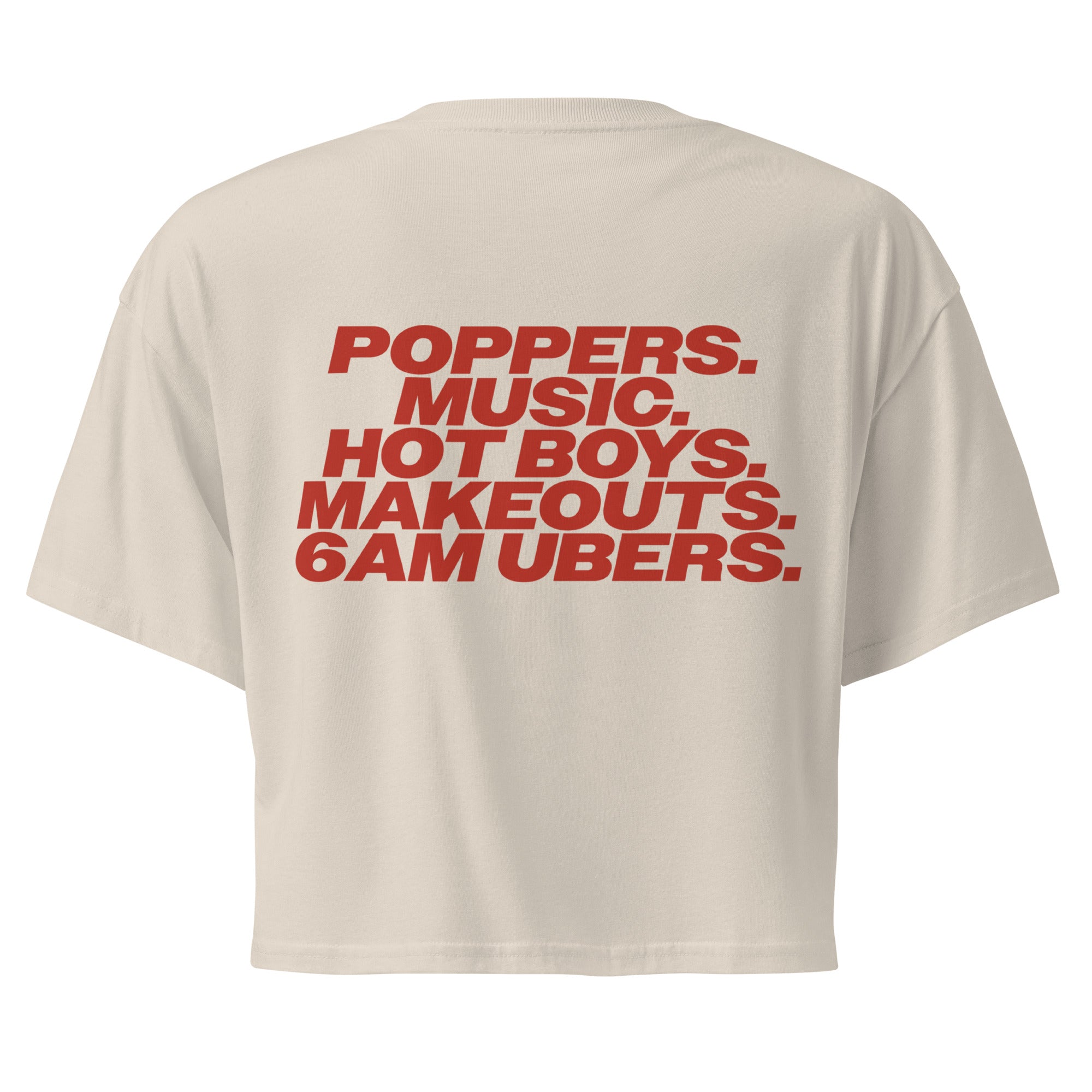 Yes Homo Front - Poppers, Music, Hot Boys, Makeouts, 6am Ubers Crop Top - S